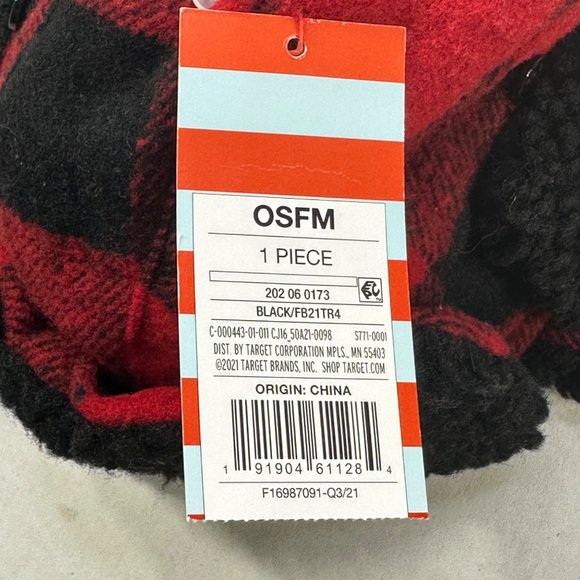 Cat And Jack Boy's One Size Trapper Hat Winter Buffalo Plaid Black Red New - Picture 7 of 9